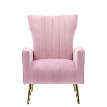 Modern upholstered armchair anchored with lustrous gold finished legs