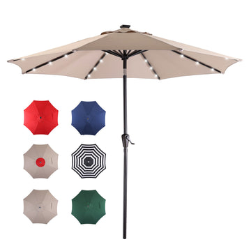 9Ft Patio Cast Aluminum Umbrella with 32 LED Solar Lights