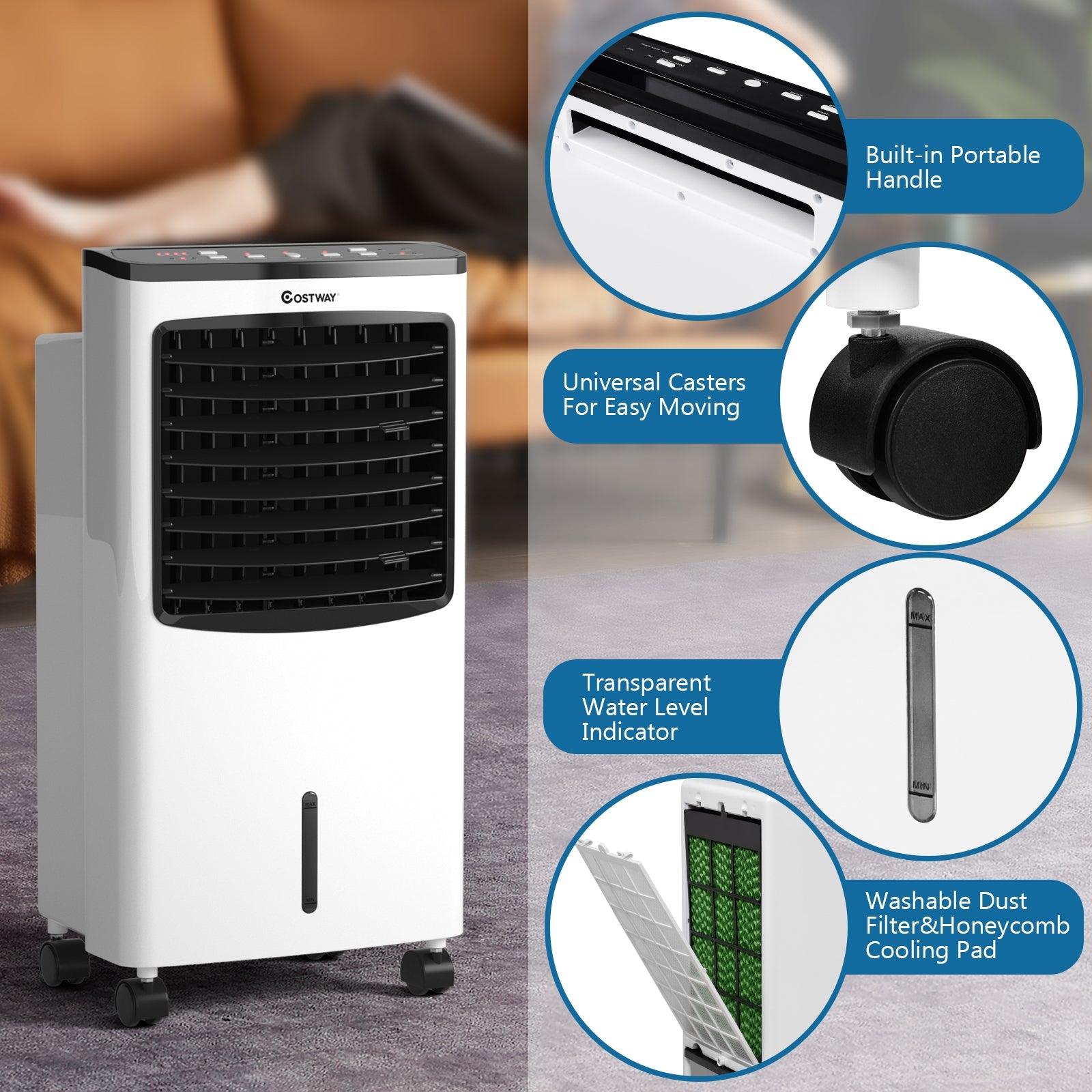 Costway portable air cooler fan & best sale heater humidifier with washable filter remote control