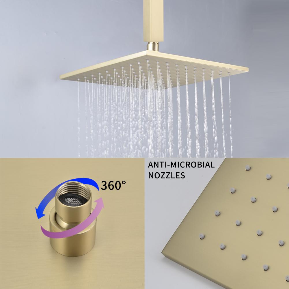 1-Spray Patterns with 2.38 GPM 10 in. Ceiling Mount Dual Shower Heads with Rough-In Valve Body and Trim in Brushed Gold - Alipuinc