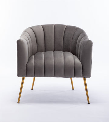 Modern Strip Tufting Velvet Golden Metal Living Room Barrel Chair