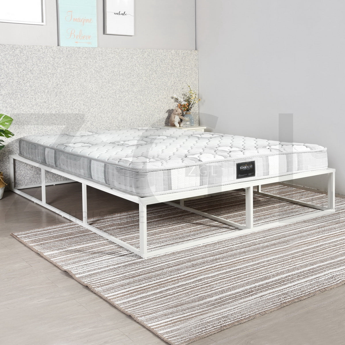 White Metal Platform Bed Frame