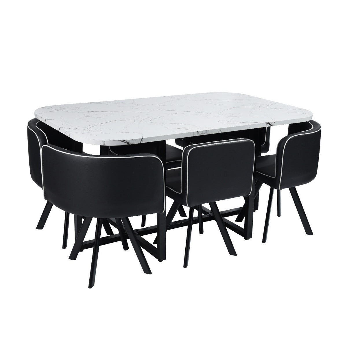 Dining Table Set with 6 Black Side Chairs (7 Pieces)