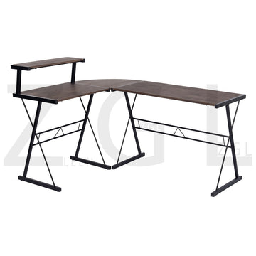 Light Brown & Black Computer Desk Corner