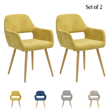 Yellow & Brown Fabric Dining Chair with Metal Legs (Set of 2 )