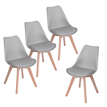 Gray PU Dining Chairs With Wood Feet (Set of 4)