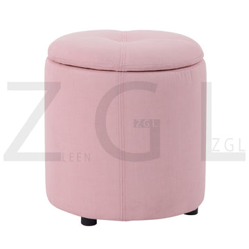 Pink Round Storage Ottoman Pouf