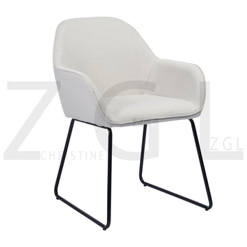 White Fabric Dining Chair with Black Metal Tube