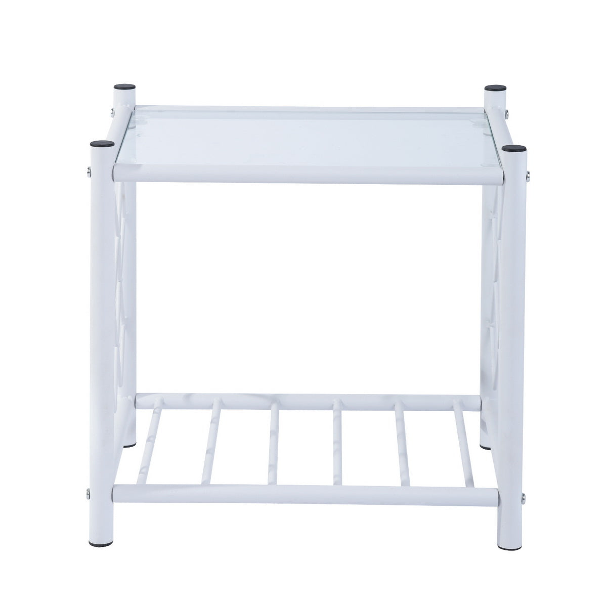 White Nightstand End/Side Table with Metal Frame