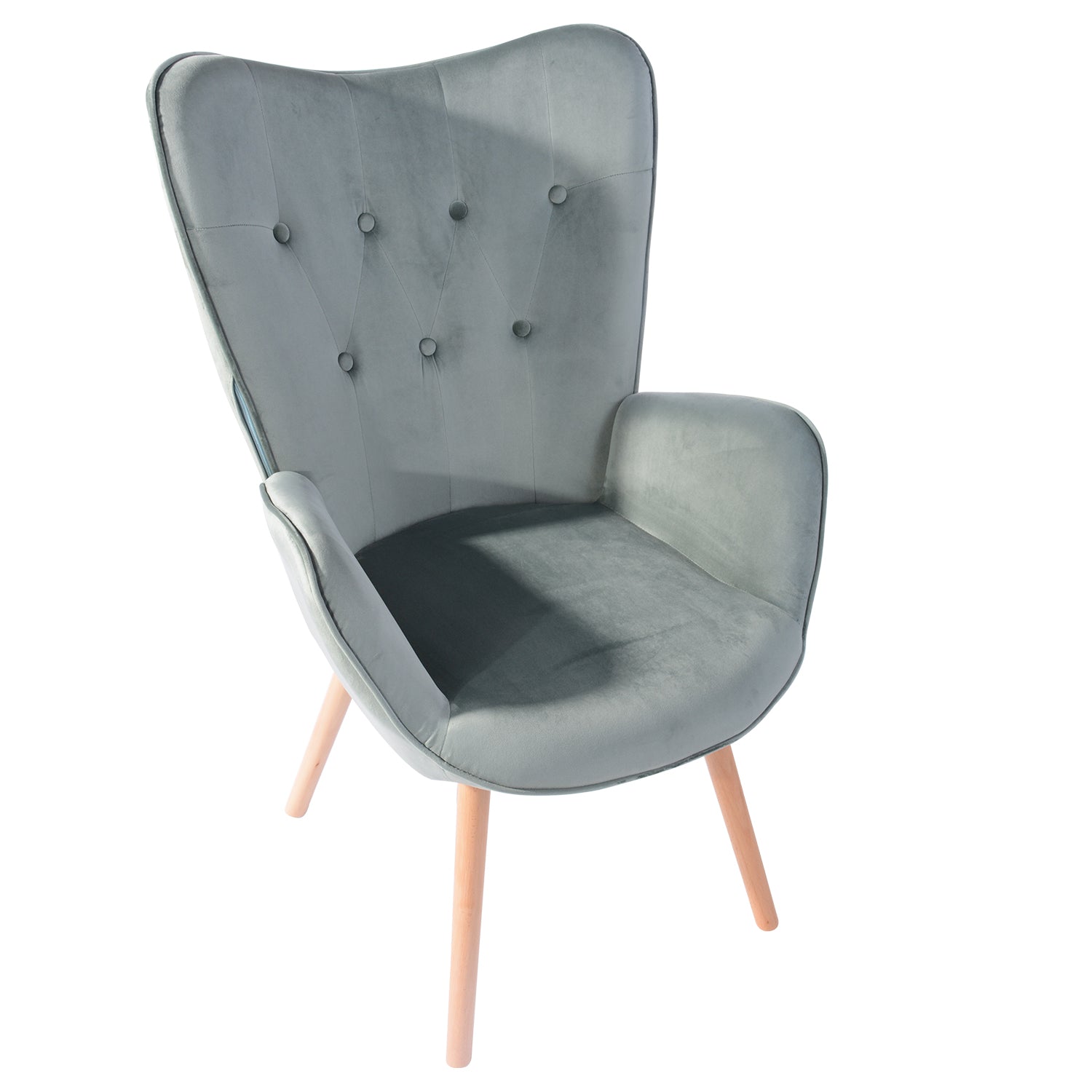 Green Velvet Accent Office Arm Chair with Natural Legs