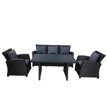 Outdoor Patio Furniture Set 4-Piece Conversation Set Black Wicker Furniture Sofa Set with Dark Grey Cushions