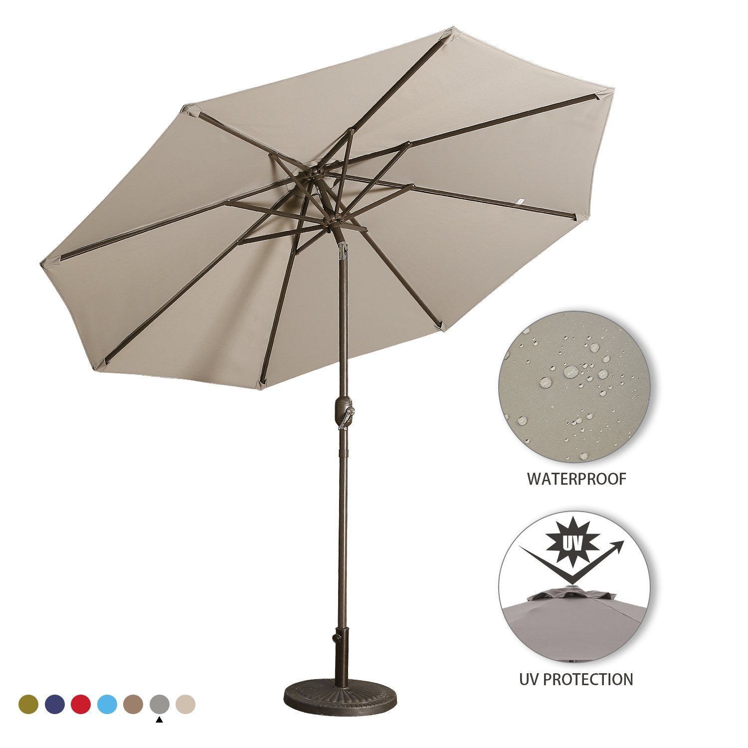 Clihome 9ft Patio Umbrella Outdoor Umbrella Patio Market Umbrella with Push Button Tilt and Crank