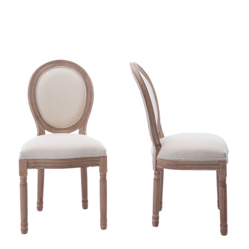 Upholstered Fabrice French Dining  Chair with rubber legs,Set of 2,Beige