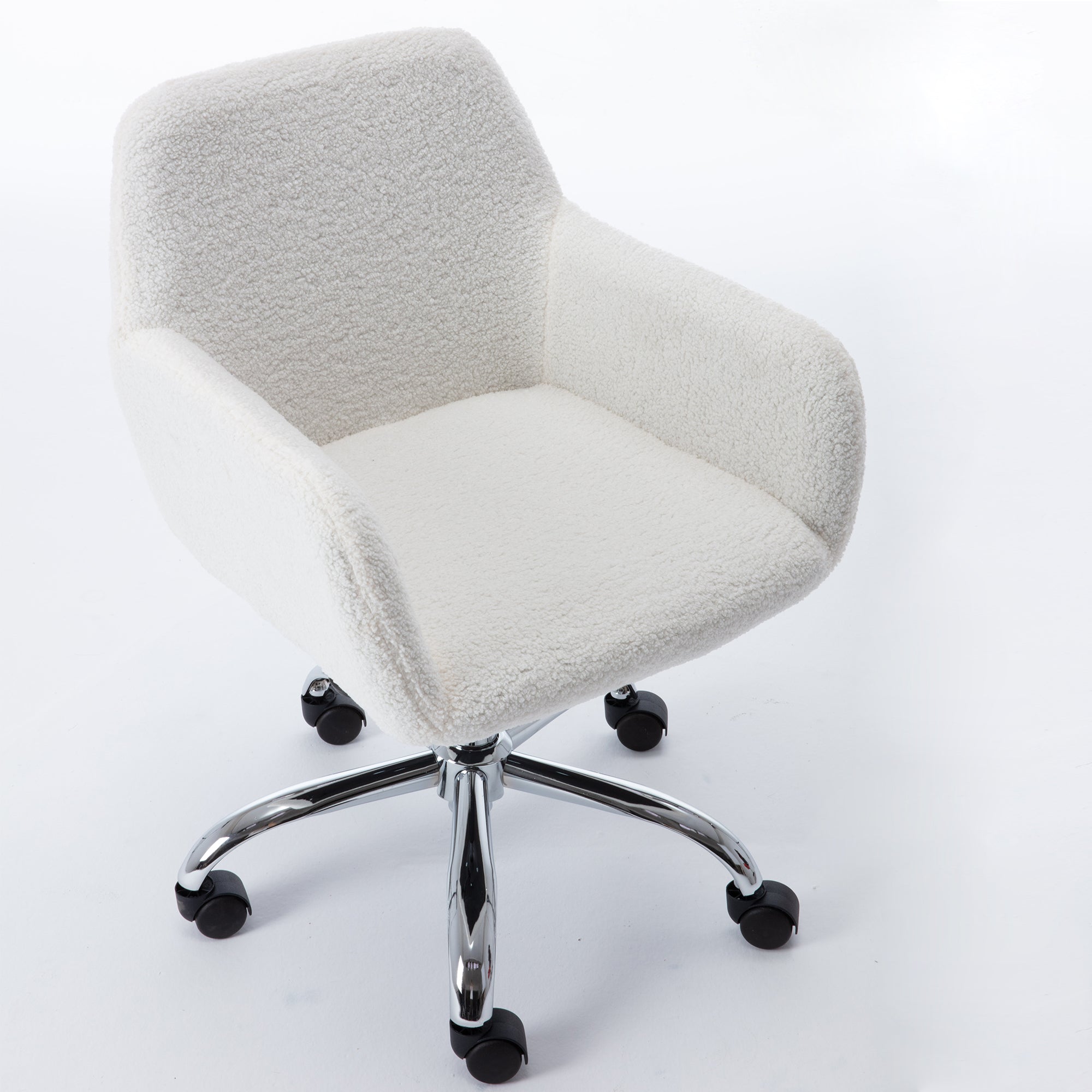 Home Office Chair, Leisure Chair Upholstered Adjustable furry Chair,  white