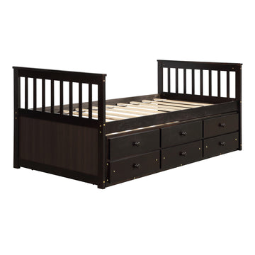Captain's Bed Twin Daybed with Trundle Bed and Storage Drawers, Espresso