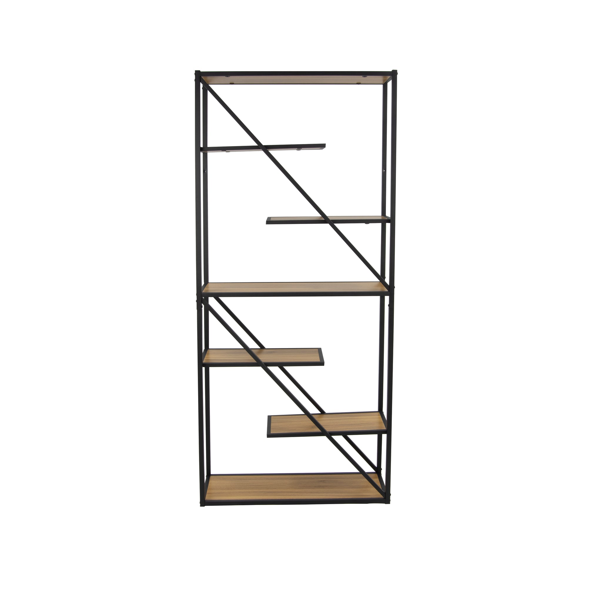 Light Brown Etagere Bookcase with Open Back