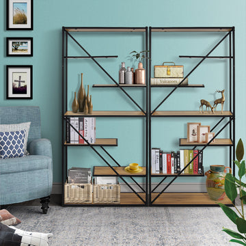 Light Brown Etagere Bookcase with Open Back