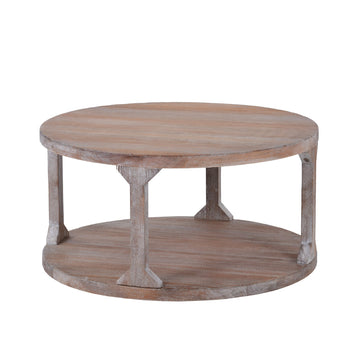 Round Rustic Coffee Table Solid Wood Coffee Table for Living Room with Dusty Wax Coating