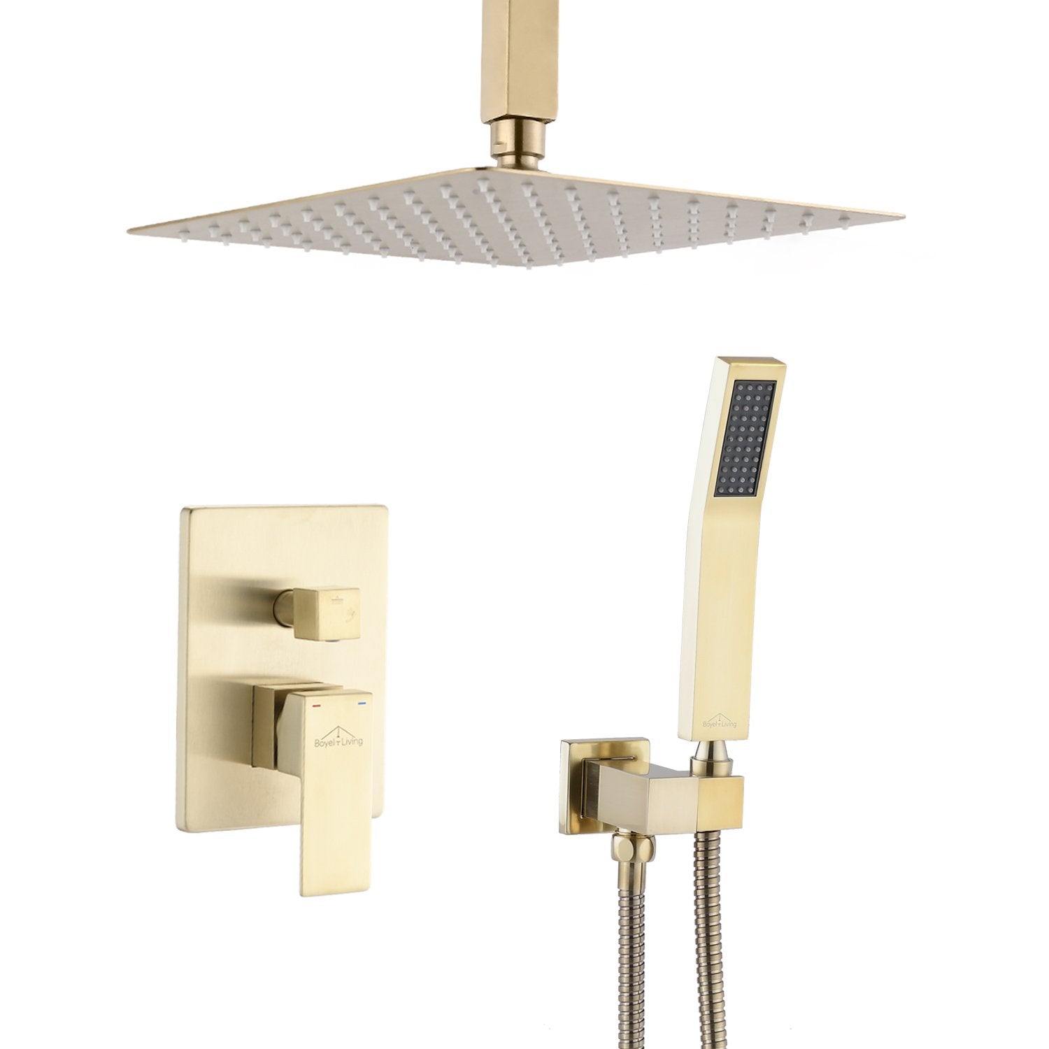 10 in. Ceiling Mount Dual Shower Heads in Brushed Gold