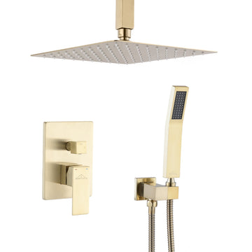 Shower system16 in. Ceiling Mount Dual Shower Heads in Brushed Gold