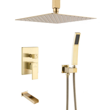 10 in. Single-Handle 1 -Spray Tub and Ceiling Mounted Shower head in Brushed Gold