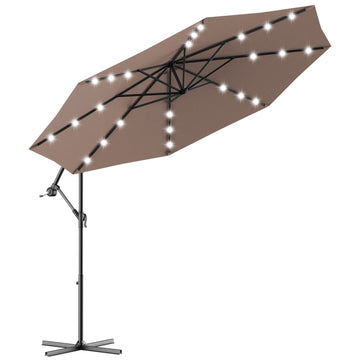10ft Patio Hanging Solar LED Umbrella Sun Shade with Cross Base