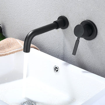 Clihome® | Solid Brass single hole standard Wall-Mount Bathroom Faucet in Black Finish