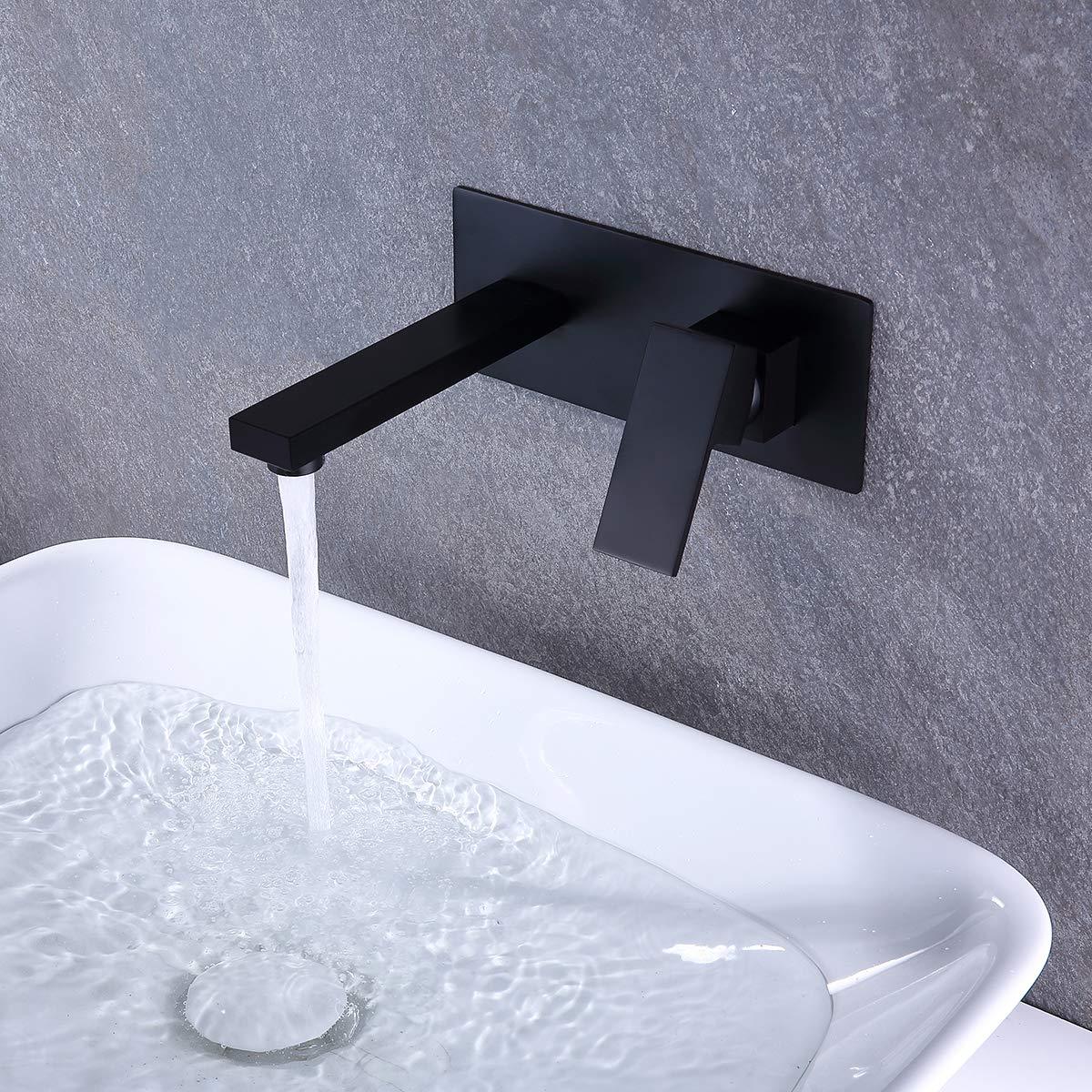 Clihome® | Single-Handle Wall Mount Bathroom Faucet with Square Brass Basin Mixer Taps in Matte Black