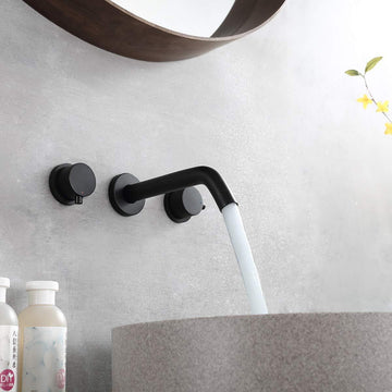 2-Handle Wall Mount Bathroom Faucet Basin Mixer Taps with Rough-in Valve in Black - Alipuinc