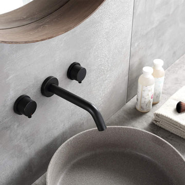 Clihome® | 2-Handle Wall Mount Bathroom Faucet Basin Mixer Taps with Rough-in Valve in Black