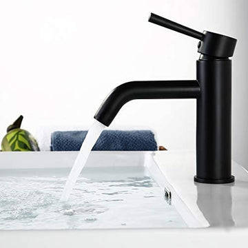 Clihome® | Single Hole Single Handle Bathroom Faucet with Deck Mount in Matte Black