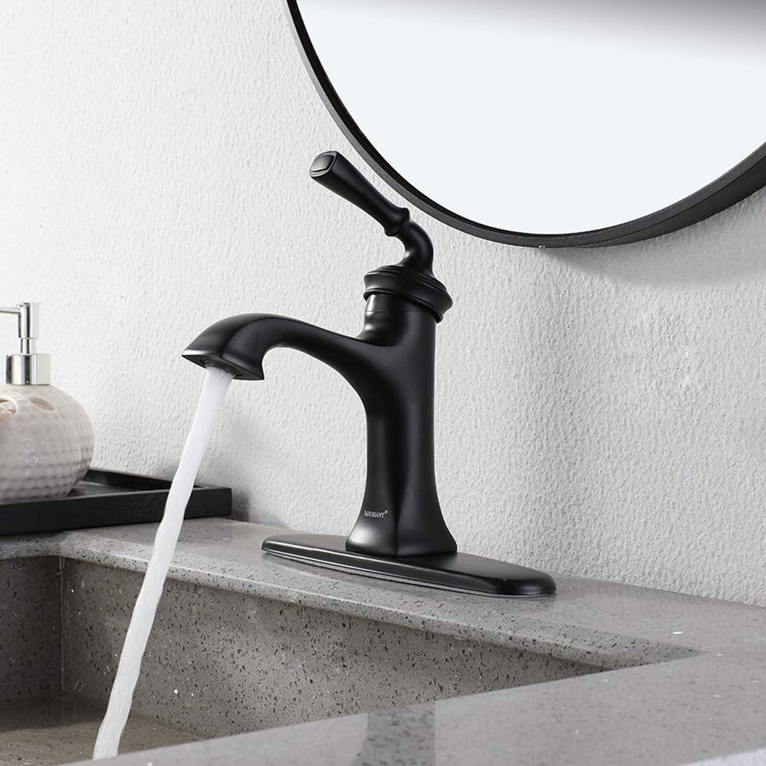 Clihome® | Single Hole Single-Handle Bathroom Faucet 1 or 3 Holes with 10 in. Optional Deck Plate Matte Black