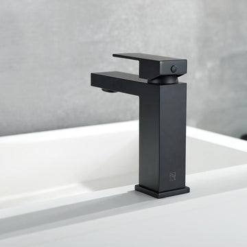 Clihome® | Black Single Hole Single Handle Bathroom Faucet with Deck Plate and Water Supply Hoses