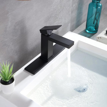 Clihome® | Black Single Hole Single Handle Bathroom Faucet with Deck Plate and Water Supply Hoses