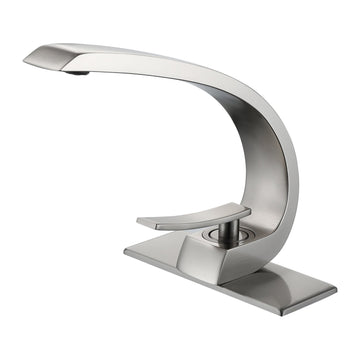 Clihome® | Single Hole 1-Handle Bathroom Faucet in Brushed Nickel with Deck Mount Arc Style