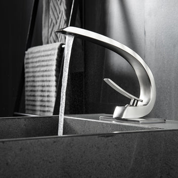 Clihome® | Single Hole 1-Handle Bathroom Faucet in Brushed Nickel with Deck Mount Arc Style