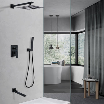 Clihome® | 10 in. Complete Shower System with Bath Tub Faucet and Rough-in Valve in Matte Black