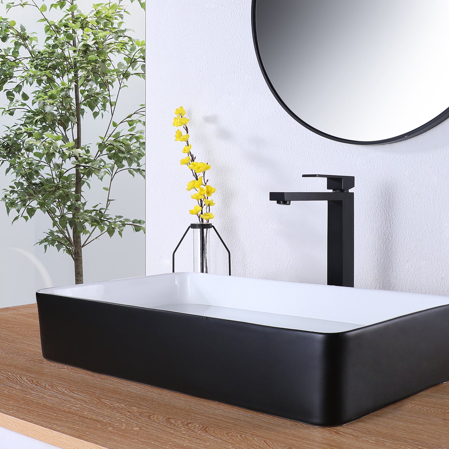 Clihome® | Single Hole Single-Handle Tall Bathroom Faucet with Deck Plate in Black