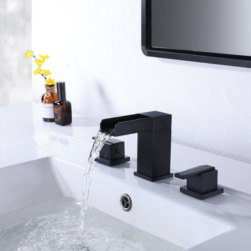 Clihome® | 8 in. Widespread Waterfall 2-Handle Bathroom Faucet in Matte Black
