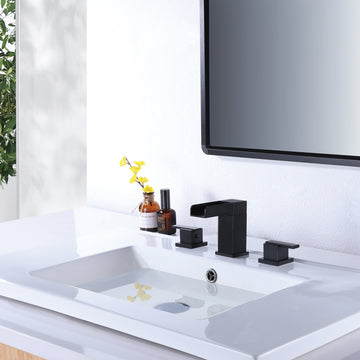 Clihome® | 8 in. Widespread Waterfall 2-Handle Bathroom Faucet in Matte Black