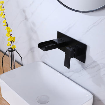 Clihome® | Waterfall Single-Handle Wall Mount Bathroom Faucet with Deck Plate in Matte Black