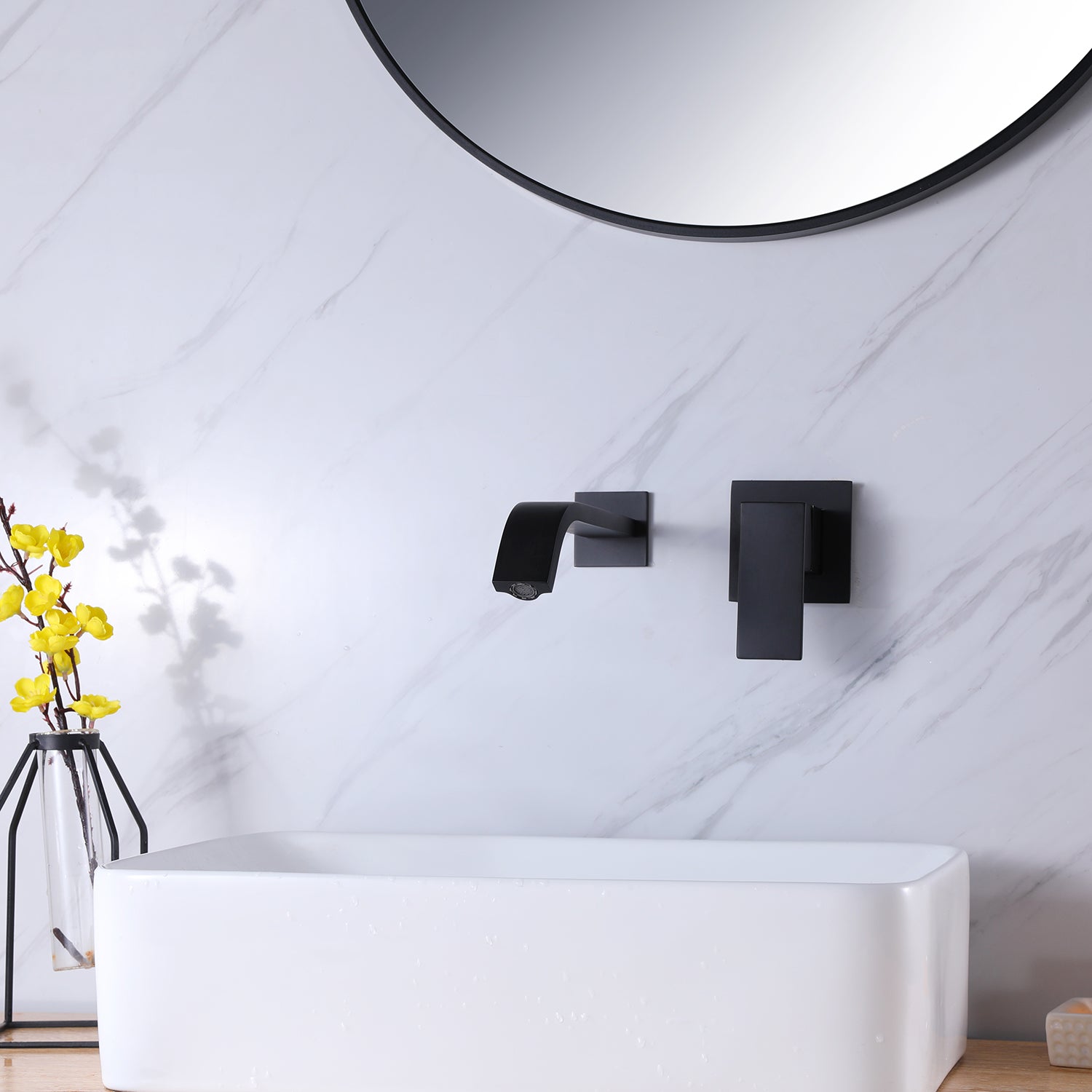 Clihome® | Waterfall Single-Handle Wall Mount Bathroom Faucet Brass in Matte Black
