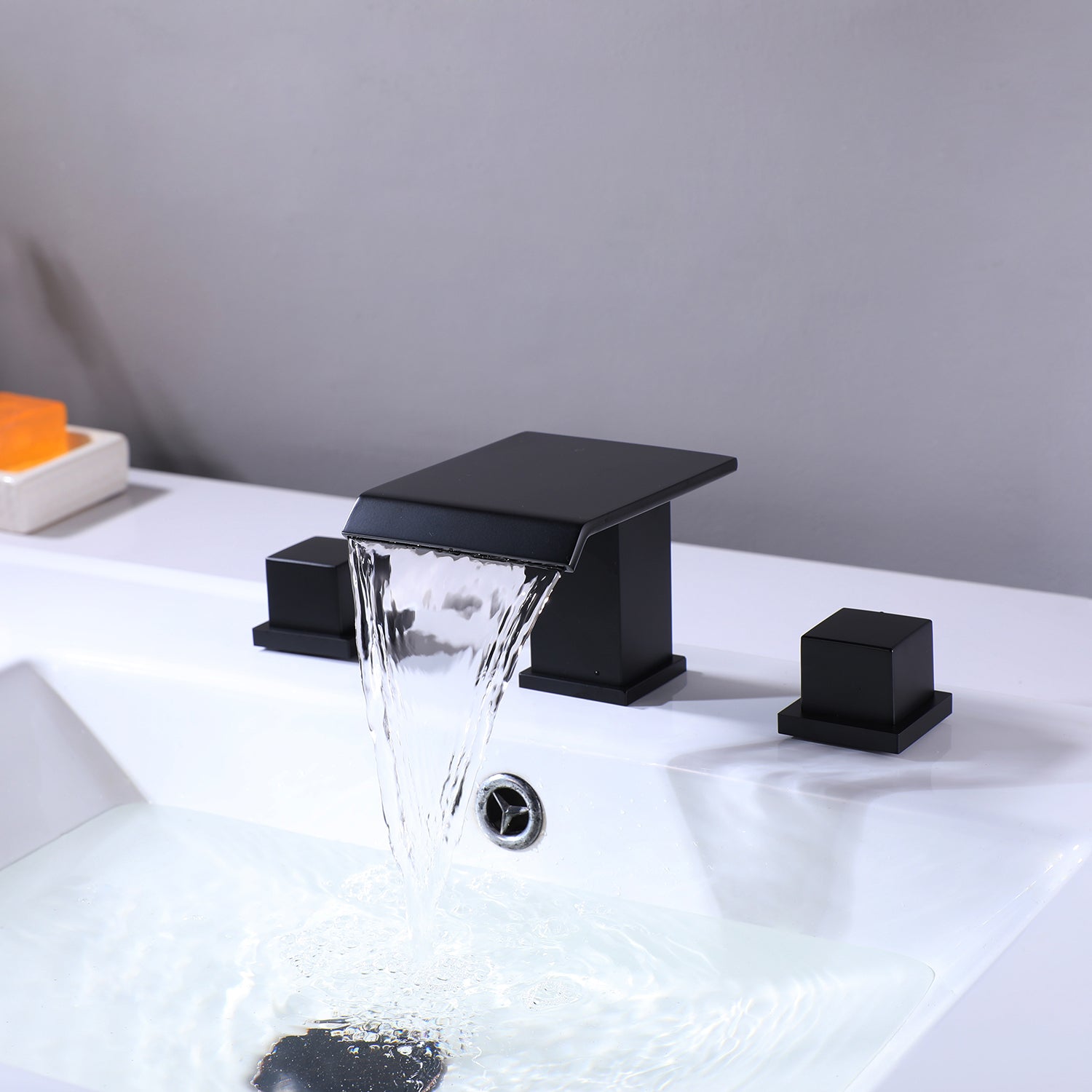 Clihome® | Waterfall 8 in. Widespread 2-Handle Bathroom Faucet in Matte Black