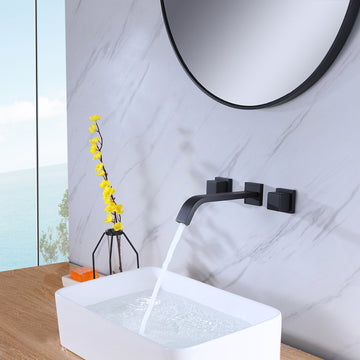 Clihome® | Modern 2-Handle Wall-Mounted Bathroom Faucet in Matte Black