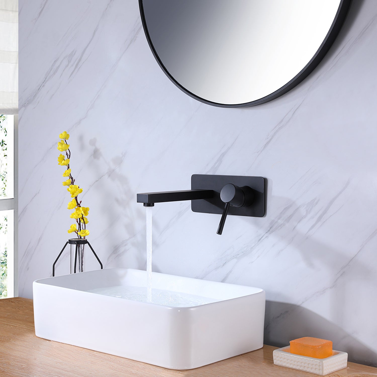 Clihome® | Square Single-handle waterfall Wall mount faucet in Matte Black