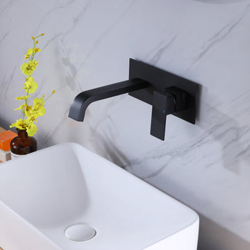Clihome® | Single-Handle Wall Mount Bathroom Faucet with Deck plate in Matte Black