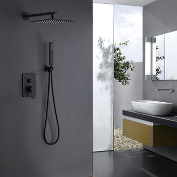 Clihome 10 in. Square Shower System with Slide Bar Hand-Shower and Rough-in Valve in Black
