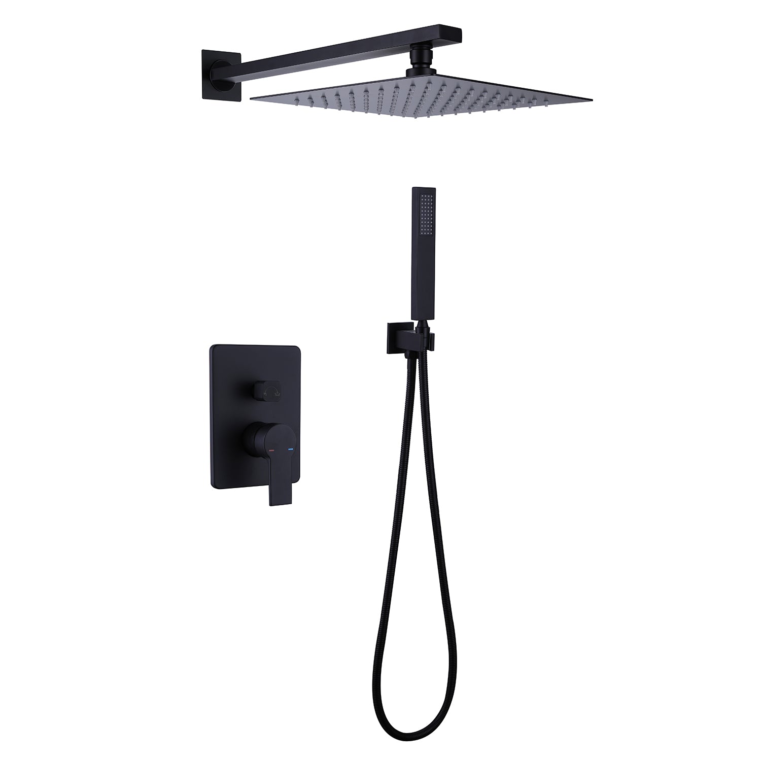 Clihome 10 in. Square Shower System with Slide Bar Hand-Shower and Rough-in Valve in Black