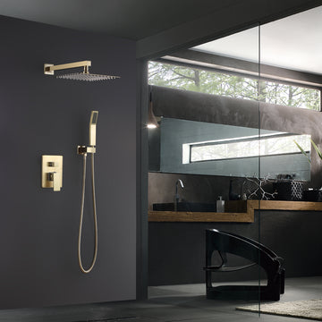 Clihome® | 2-Spray Patterns 10 in. Wall Mount Shower System in Brushed Gold