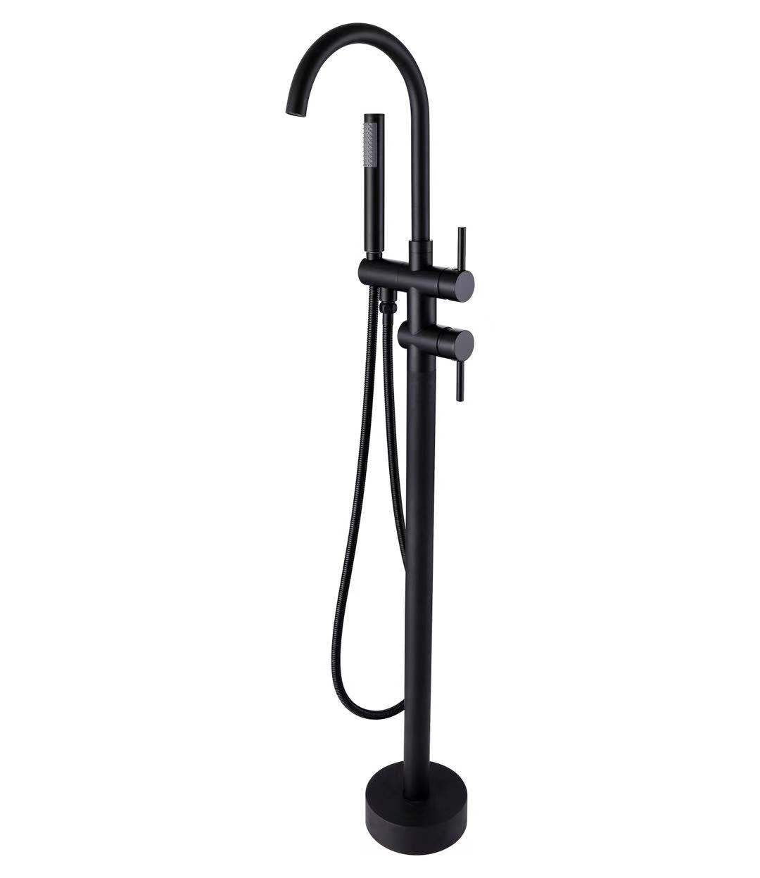 2-Handle Claw Foot Freestanding Tub Faucet with Shower in Matte Black - Alipuinc